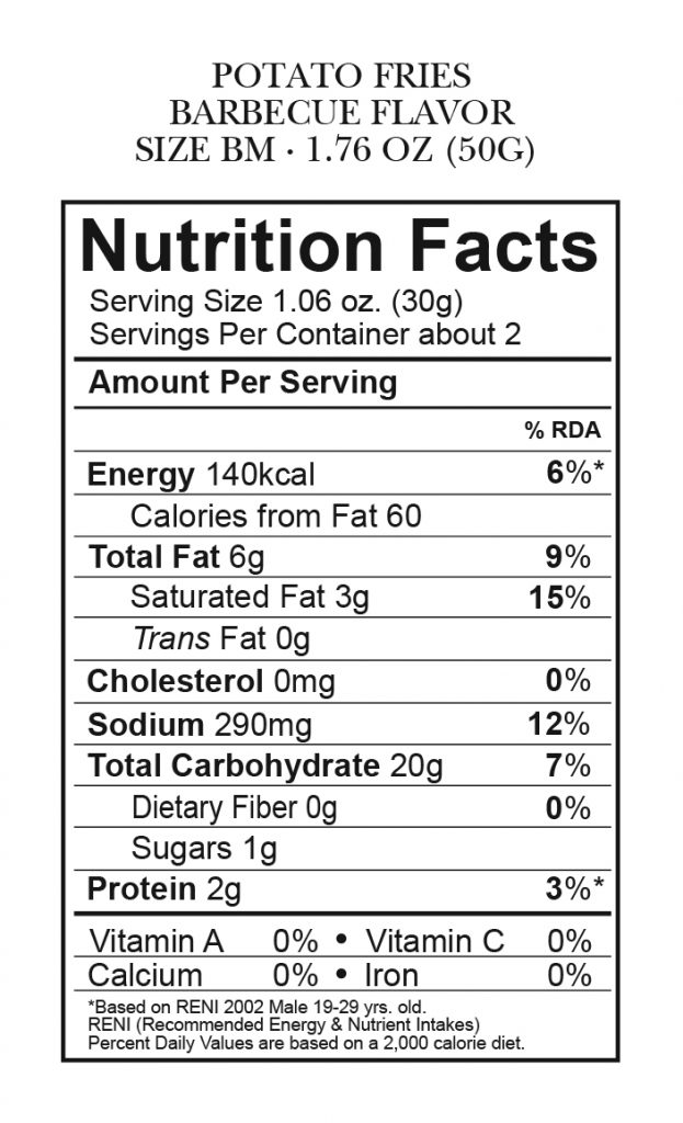 Potato Fries bbq BM (nutrifacts) Oishi