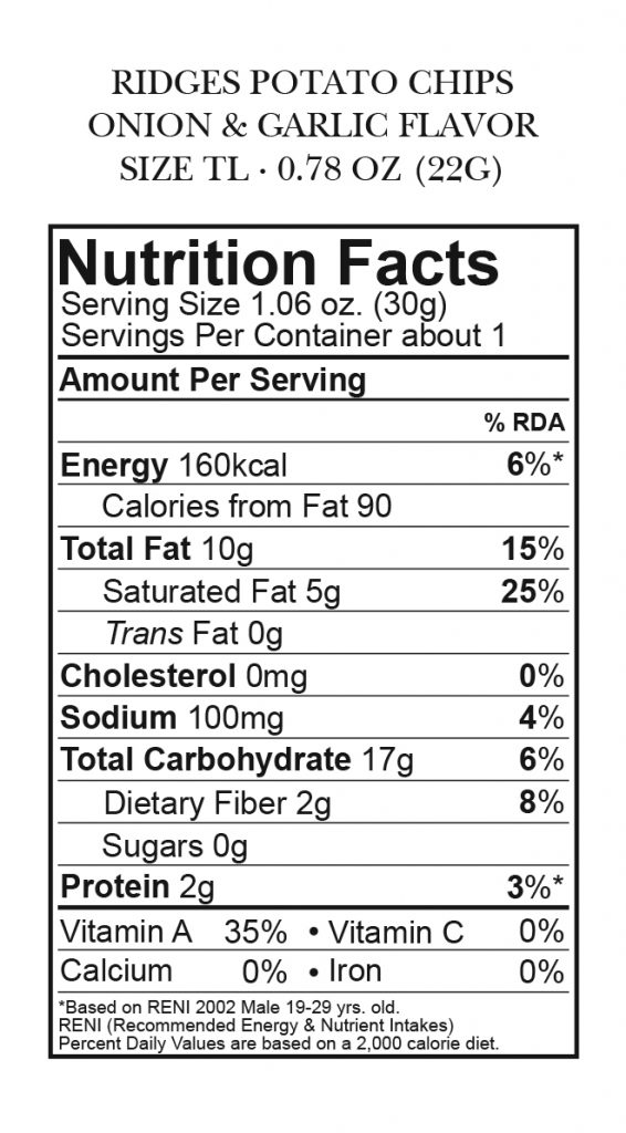 Ridges onion & garlic TL (nutrifacts) Oishi